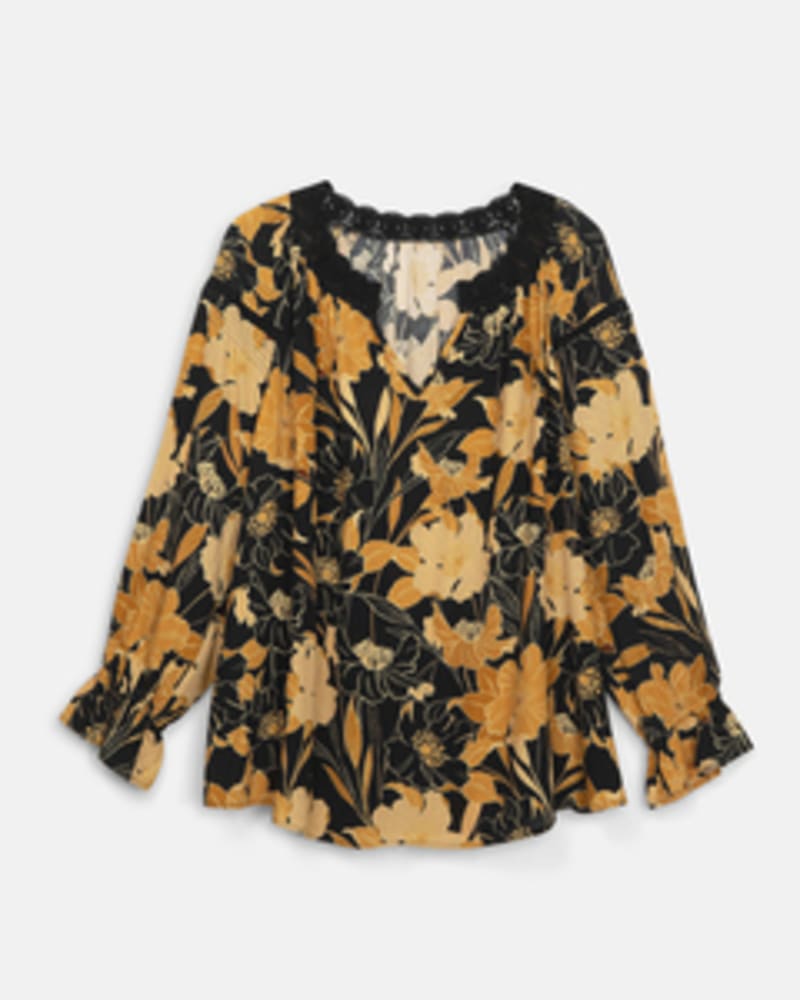 Front of a size 0X Vienna Crochet Trim Blouse in Black by Daniel Rainn. | dia_product_style_image_id:255240